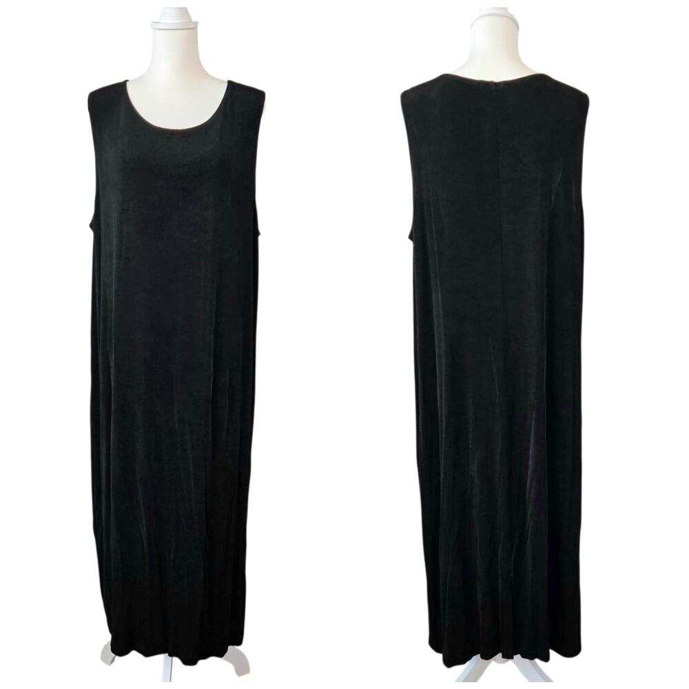 Minimalist Relaxed Slinky Liquid Knit Scoop Neck Maxi Tank Dress Black Comfort